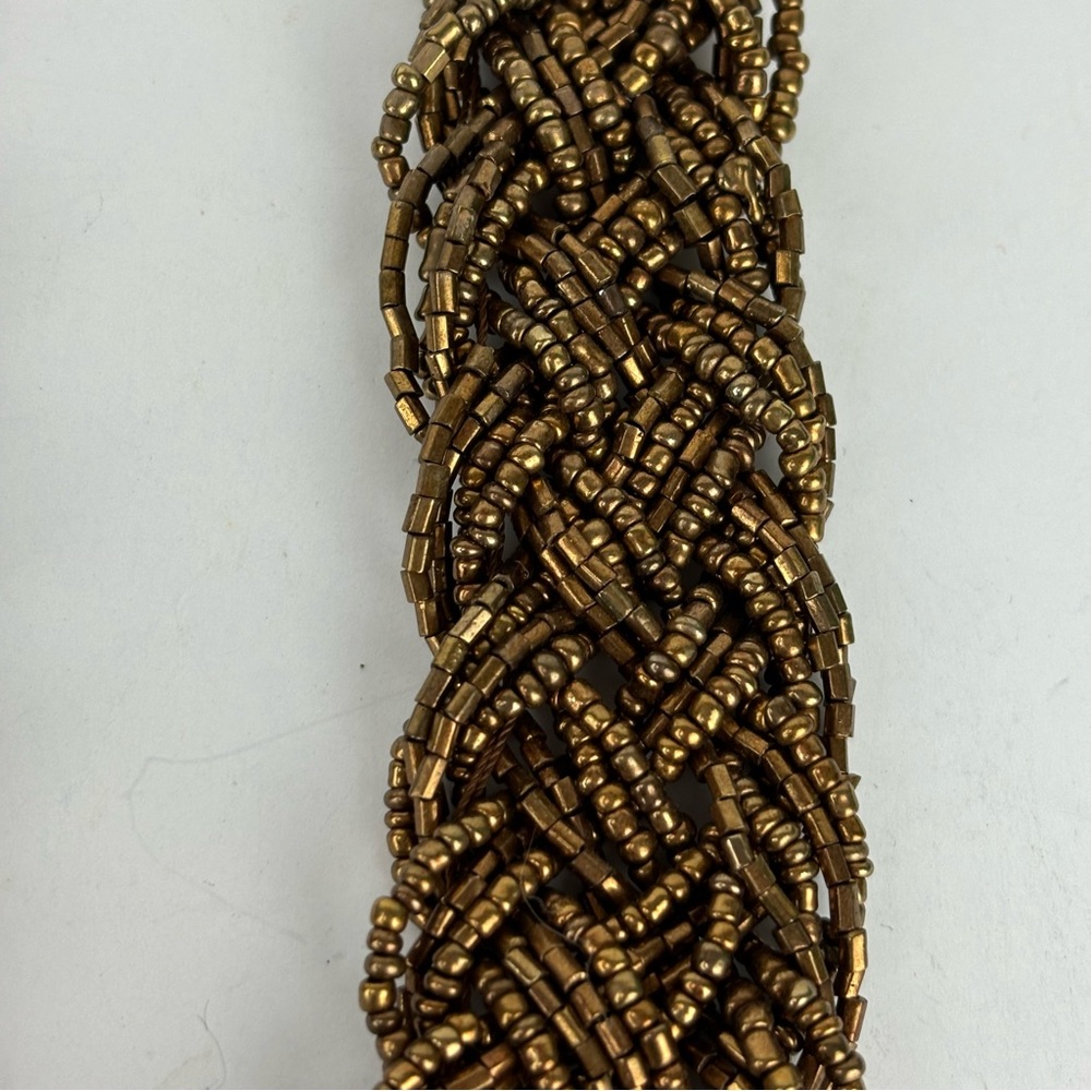 Woven Metallic Beaded Statement Necklace - Bronze-Tone - Picture 3 of 7